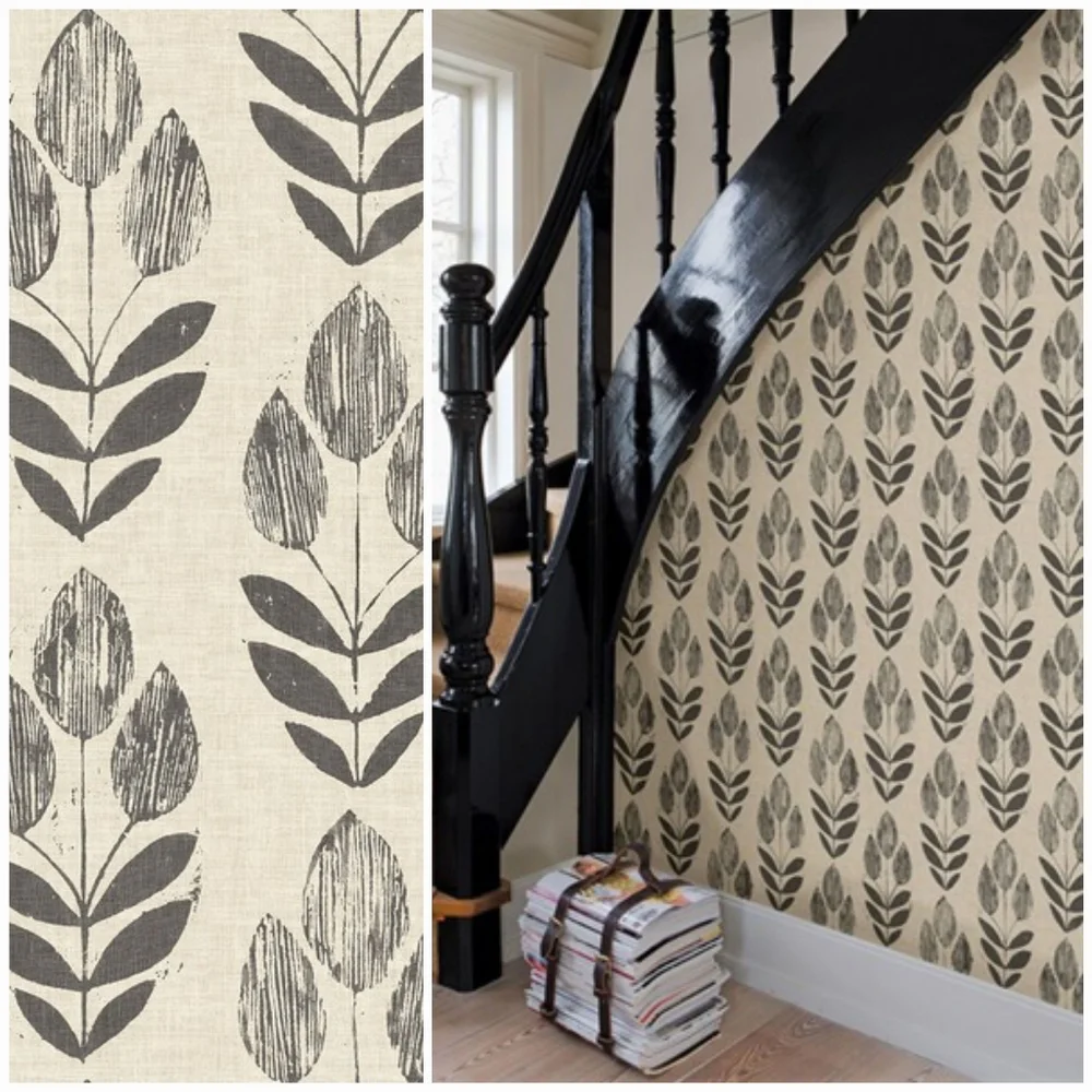 Wallpaper Scandinavian Tulip Farmhouse Black
